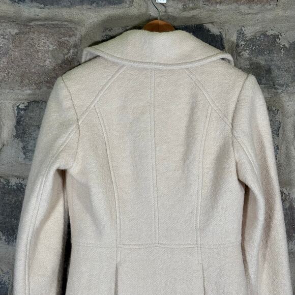 Guess Coat Woman's XS Cream Wool Blend Double Breasted Pea Coat Winter Military - Picture 7 of 13